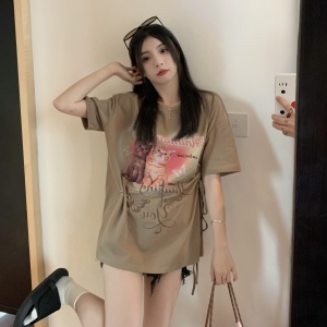 KM19954#大码胖mm韩版设计感猫咪印花短袖T恤女夏季新款宽松显瘦心机上衣