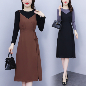 PS47694# 大码女装早秋新款韩版修身显瘦减龄时尚洋气两件套连衣裙 服装批发女装直播货源