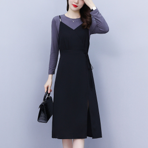 PS47694# 大码女装早秋新款韩版修身显瘦减龄时尚洋气两件套连衣裙 服装批发女装直播货源