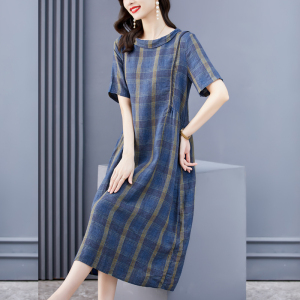 RM7855#高端气质格子连衣裙高级感女夏季2022年新款大码妈妈宽松裙子