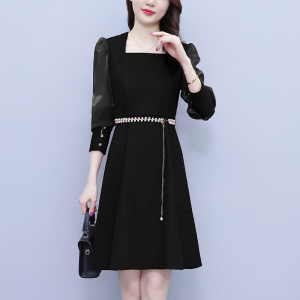 RM23808#大码女装2023秋季新款韩版时尚气质显瘦收腰长袖纯色连衣裙女