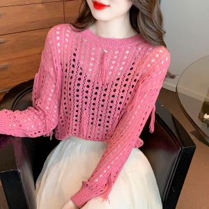 RM1032#新款洋气宽松勾花镂空薄款长袖显瘦针织罩衫女