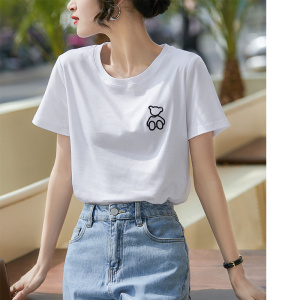 PS46979# 可盐可甜小熊绣花系列干练利落的精致冰瓷棉短袖T恤女