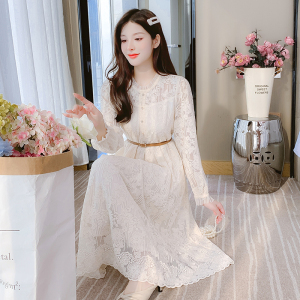 KM28249#秋款实拍白色蕾丝气质连衣裙女装高级感仙女裙子