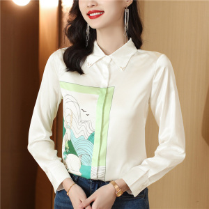KM21703#重磅真丝衬衫女长袖高端定位印花质感杭州丝绸上衣女款桑蚕丝衬衣