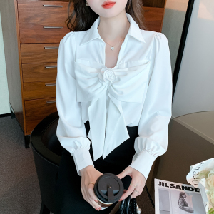 RM21200#复古港风小众设计感别致上衣女长袖白色衬衫衬衣