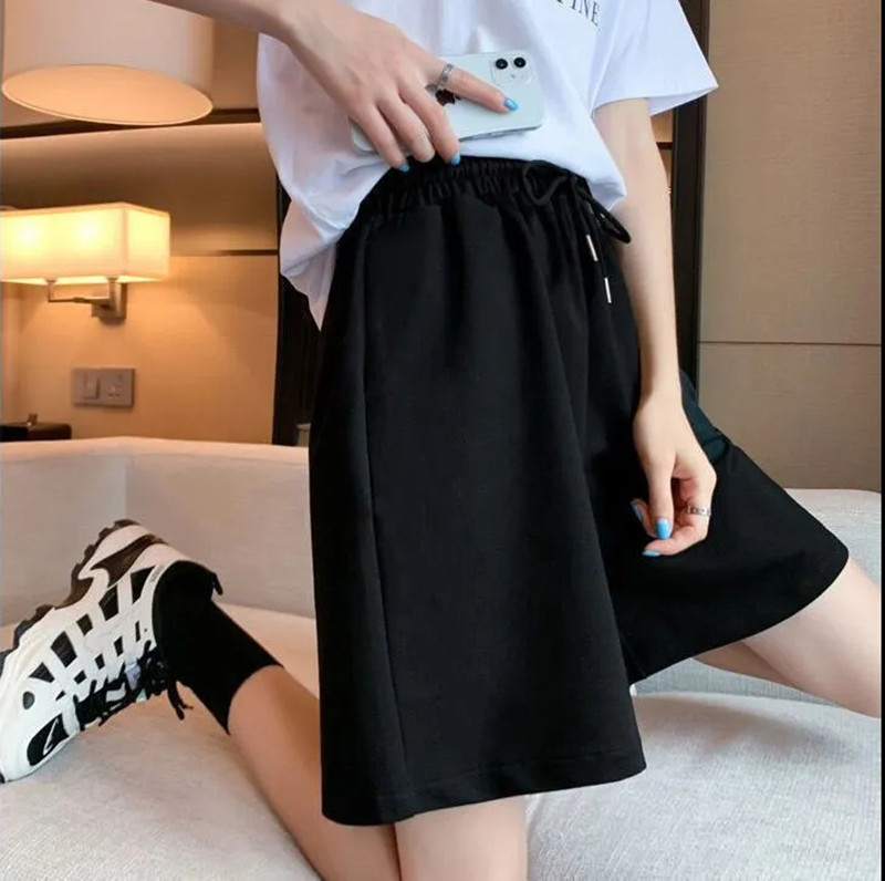 250 grams of high-quality brother-in-law pattern double trouser pocket shorts women's summer Korean style sports outerwear loose high-waist five-point trousers