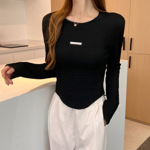 PS51013# 克莱茵兰修身长袖T恤设计感短款高腰上衣 服装批发女装直播货源