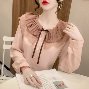 PS54969# 新款韩版百搭娃娃领系带长袖衬衫女设计感小众上衣 服装批发女装直播货源