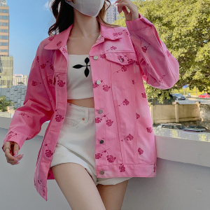 PS48206# 粉色牛仔外套女ins潮秋季新款宽松时尚小众夹克上衣 服装批发女装直播货源