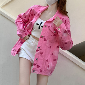 PS48206# 粉色牛仔外套女ins潮秋季新款宽松时尚小众夹克上衣 服装批发女装直播货源