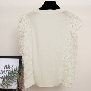 KM20335#新款白色镂空蕾丝衫飘逸超仙洋气小衫