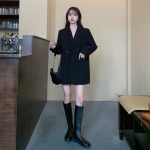 RM755#新款大码女装赫本风法式中长款黑色西装设计感外套西服女
