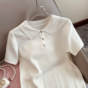 PS48860# 白色polo领时尚简约短袖针织衫女夏季新款薄款不规则下摆短款上衣 服装批发女装直播货源