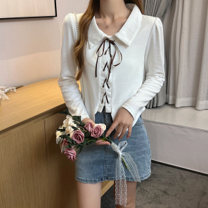 PS51014# 韩版长袖抽绳polo衫设计感小众T恤上衣 服装批发女装直播货源