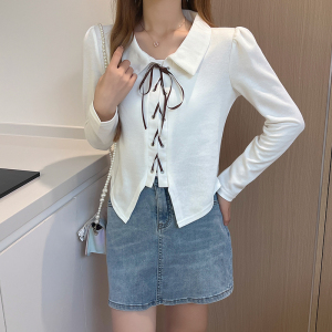 PS51014# 韩版长袖抽绳polo衫设计感小众T恤上衣 服装批发女装直播货源