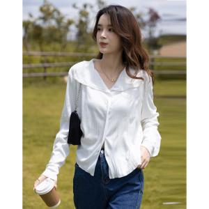 PS65014# 韩版高级感白色衬衣宽松设计感褶皱长袖开衫上衣衬衫秋 服装批发女装服饰货源