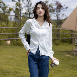PS65014# 韩版高级感白色衬衣宽松设计感褶皱长袖开衫上衣衬衫秋 服装批发女装服饰货源