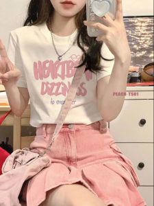 KM20400#甜辣短款上衣女学生韩版宽松盐系短袖T恤小众夏季