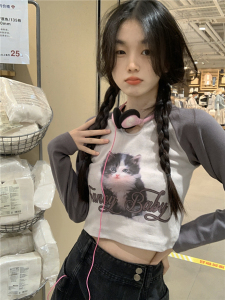 RM21318#美式小奶猫 初秋短款t恤女修身长袖上衣