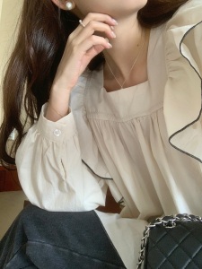 TR11334# 韩国chic设计感小众气质荷叶边褶皱衬衫女秋季新款泡泡袖上衣 服装批发女装服饰货源