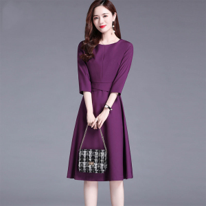 KM21635#法式紫色连衣裙女秋装2022新款女装纯色长袖高级感气质春秋季裙子