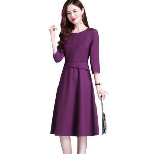 KM21635#法式紫色连衣裙女秋装2022新款女装纯色长袖高级感气质春秋季裙子