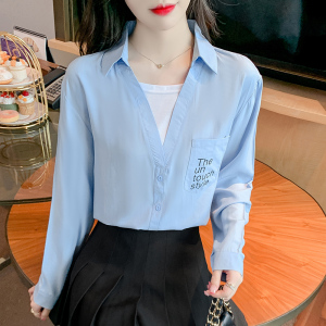 KM21440#韩版宽松假两件衬衫女长袖设计感小众上衣实拍