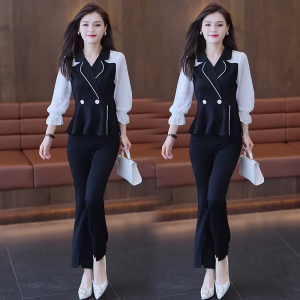 PS49291# 时尚减龄不规则开叉九分裤套装女韩版宽松衬衫两件套  服装批发女装直播货源