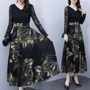 RM652#雪纺连衣裙高贵气质洋气中老年女装春装大码裙子