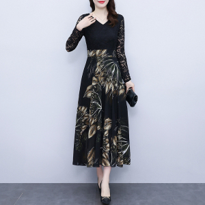 RM652#雪纺连衣裙高贵气质洋气中老年女装春装大码裙子