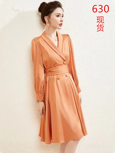 KM20701#高级感西装连衣裙2022新款女长袖薄款醋酸通勤灯笼袖职业装