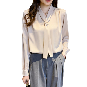 KM23263#秋新款时尚气质韩版小众设计感丝滑垂感长袖衬衣女