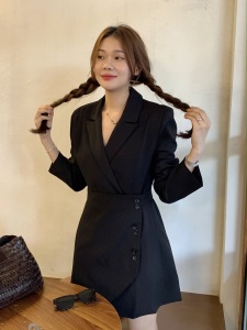 TR12911# 韩版气质设计感不规则收腰显瘦西装外套高腰连衣裙两色 服装批发女装服饰货源