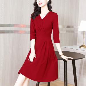 RM22976#红色连衣裙女2023新款秋装法式高端气质显瘦赫本风小红裙