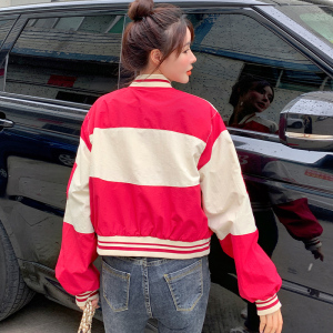 PS60058# 新女装韩版休闲时尚红色棒球服短上衣宽松显瘦长袖外套 服装批发女装服饰货源