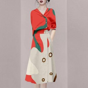 PS54555# 秋季新款休闲时尚套装女设计感短袖上衣半身裙两件套 服装批发女装直播货源