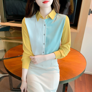 KM22006#韩版拼色长袖衬衫设计感小众百搭上衣女潮