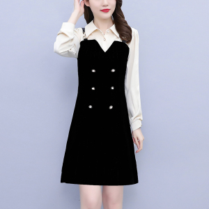 KM21140#大码女装2022秋季新款韩版修身显瘦气质小香风假两件连衣裙
