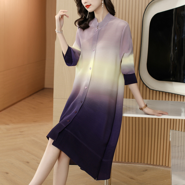 MY3706#时尚减龄洋气连衣裙春装显瘦印花大码女装风衣衬衫裙
