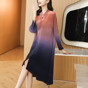 MY3706#时尚减龄洋气连衣裙春装显瘦印花大码女装风衣衬衫裙