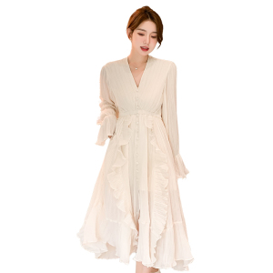 KM25083#新款女仙女超仙森系高级感气质温柔风法式衬衫连衣裙