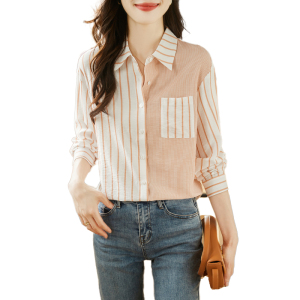 RM18896#港风撞色条纹衬衫女独特别致秋季新款气质长袖设计感衬衣