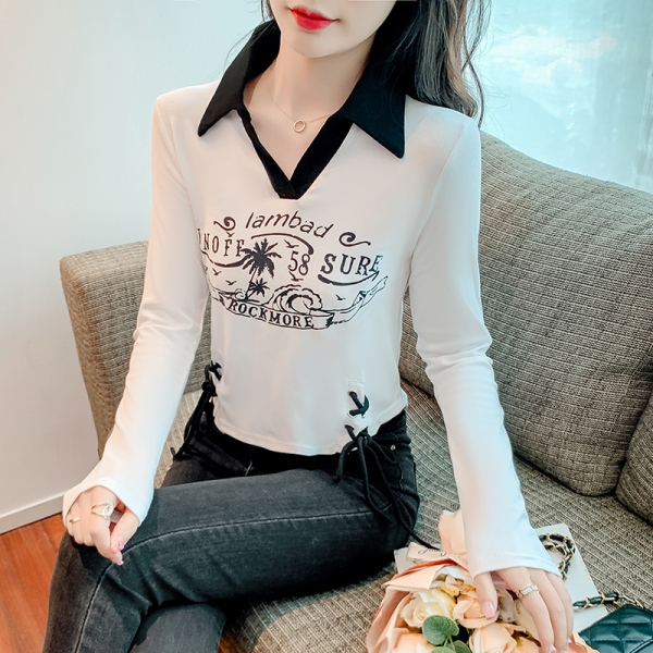 KM21442#韩版修身显瘦长袖T恤女设计感小众打底衫上衣潮实拍