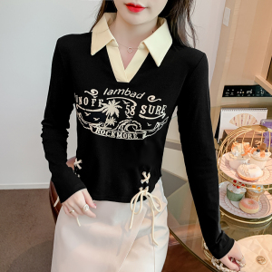 KM21442#韩版修身显瘦长袖T恤女设计感小众打底衫上衣潮实拍