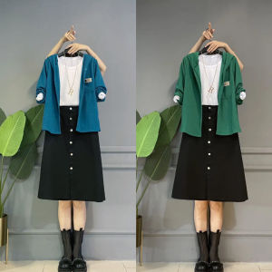 KM28944#大码女装秋季新针织开衫打底衫牛仔裙套装时尚韩版显瘦三件套