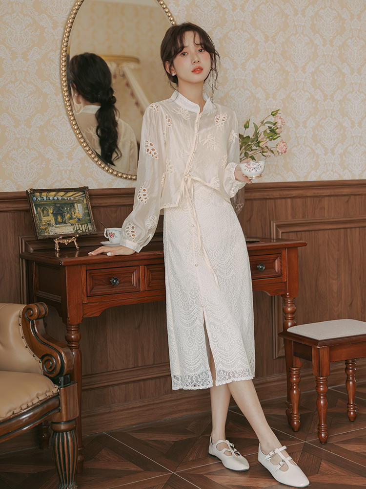 2026新中式刺繡國風立領連衣裙女兩件套改良旗袍少女兩件套裝裙