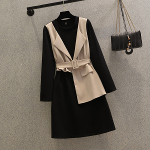 PS68596# 大码女春季新款时尚显瘦洋气小众假两件套法式连衣裙 服装批发女装服饰货源