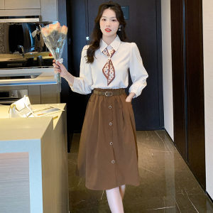 KM21803#秋季连衣裙女2022年新款高级感气质长袖衬衫裙子两件套装裙子