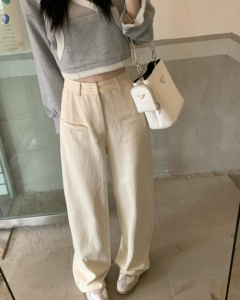 Actual shot of high-waist slim casual pants for women, loose and versatile drapey wide-leg floor-length pants